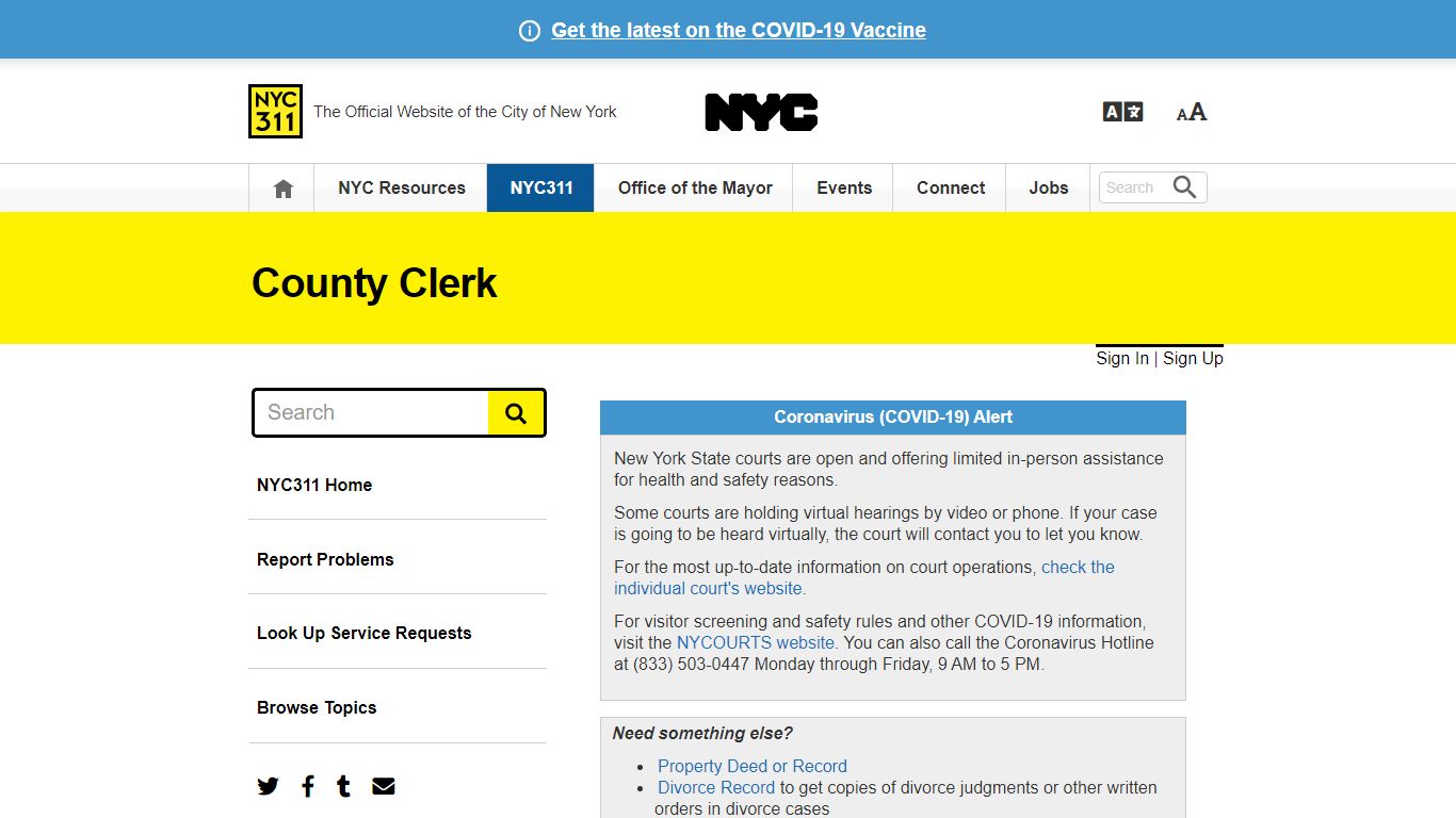 County Clerk · NYC311 - New York City