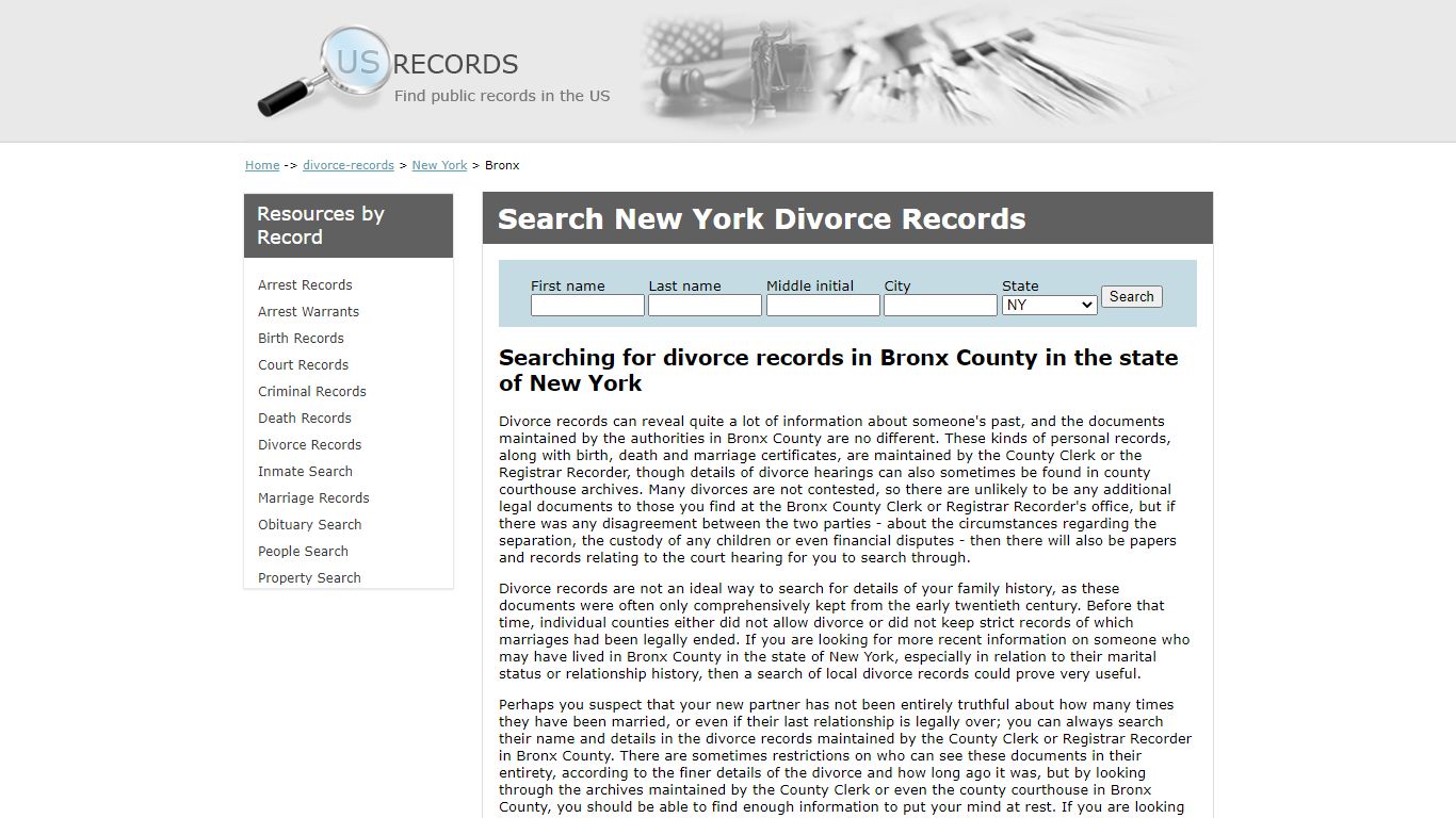 Search Divorce Records Bronx New York | US Records